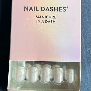 Red Aspen nail dashes Mother of Pearly pink.